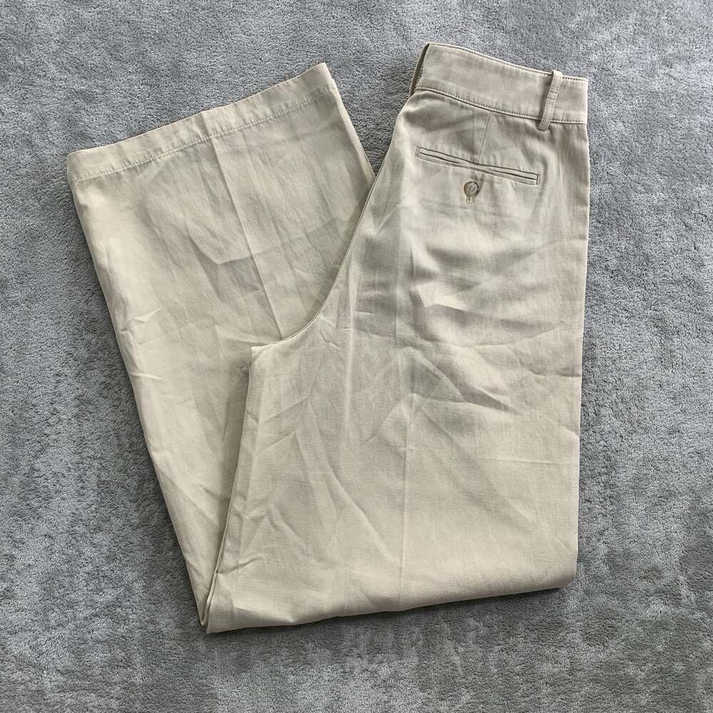 Madewell Harlow Wide-Leg Pants Womens 4 Beige Pleated Boho Linen Blend Casual